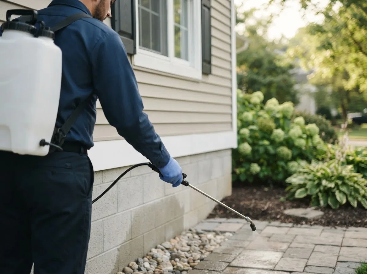 Pest control technician inspecting a home in Morton, PA